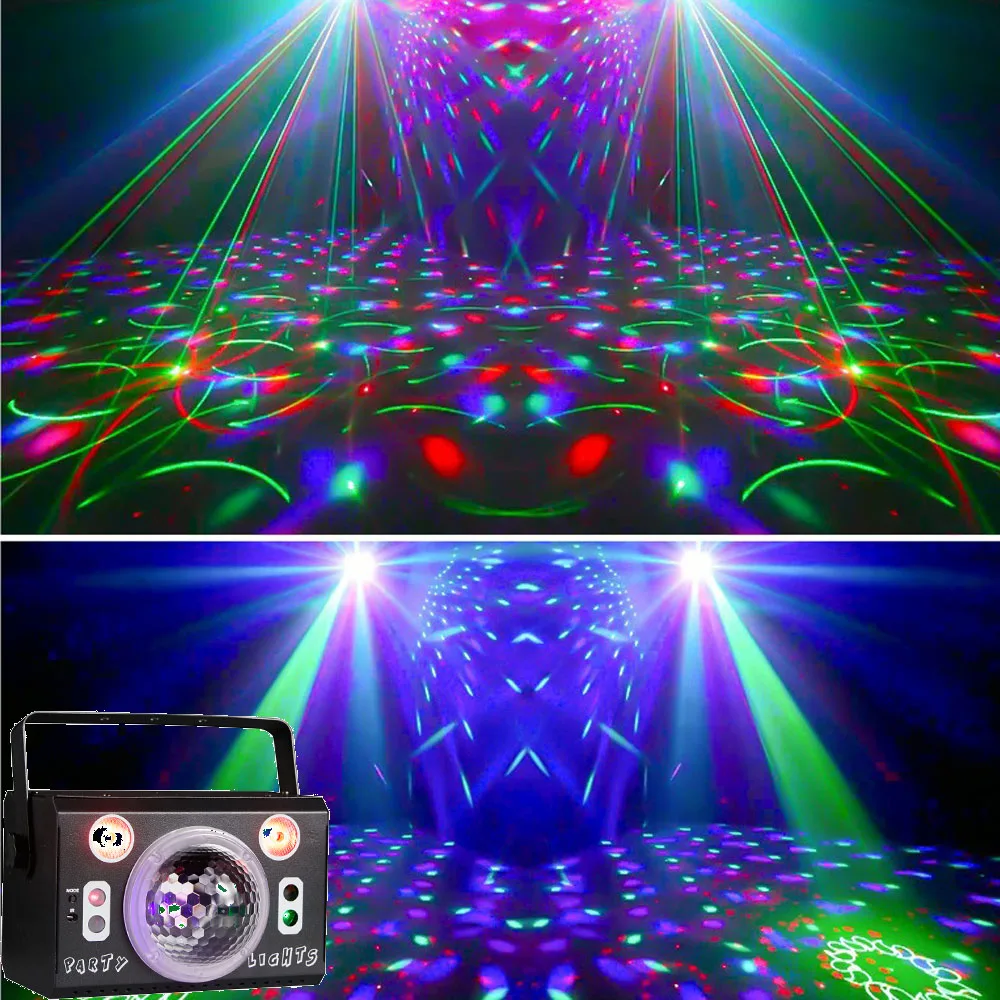 DJ Disco Magic Ball Light Red Green Laser Light Sound Activated LED Strobe Light Multifunction Remote Control Magic Ball Light