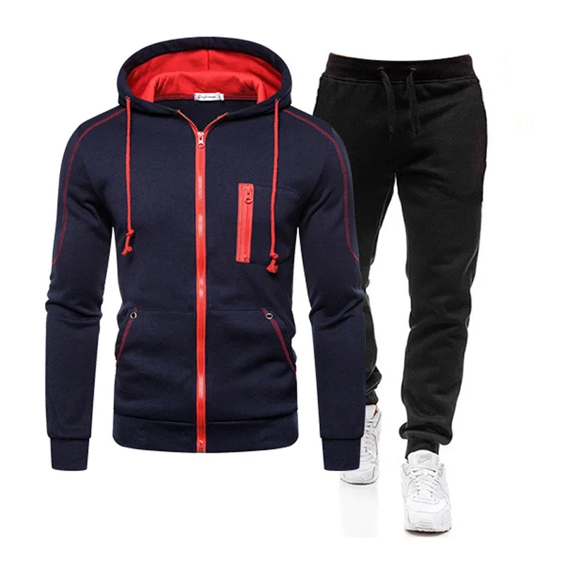 2024 Men Sets Wear Men\'s Fashion Autumn Winter Double Zipper Jacket/ Hoodie Pant Warm Tracksuit Sportwear Jogging Suits M-3XL