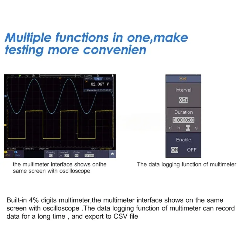 

Hantek-Portable Digital Oscilloscope, Handheld Tablet, 4 Channels, 8 Bits, 100Mhz Bandwidth, TAO3104, TAO3102