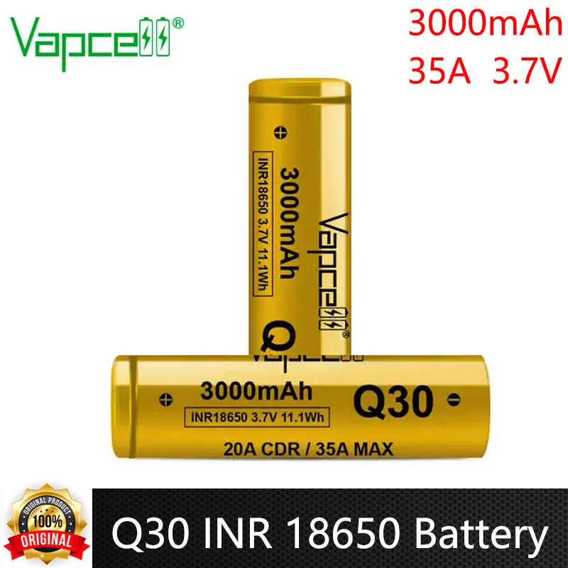 Original Vapcell Q30 INR 18650 Battery 3000mAh CDR 20A Max 35A 3.7V Lithium Ion Battery For VapeMod Flashlight Battery Pack