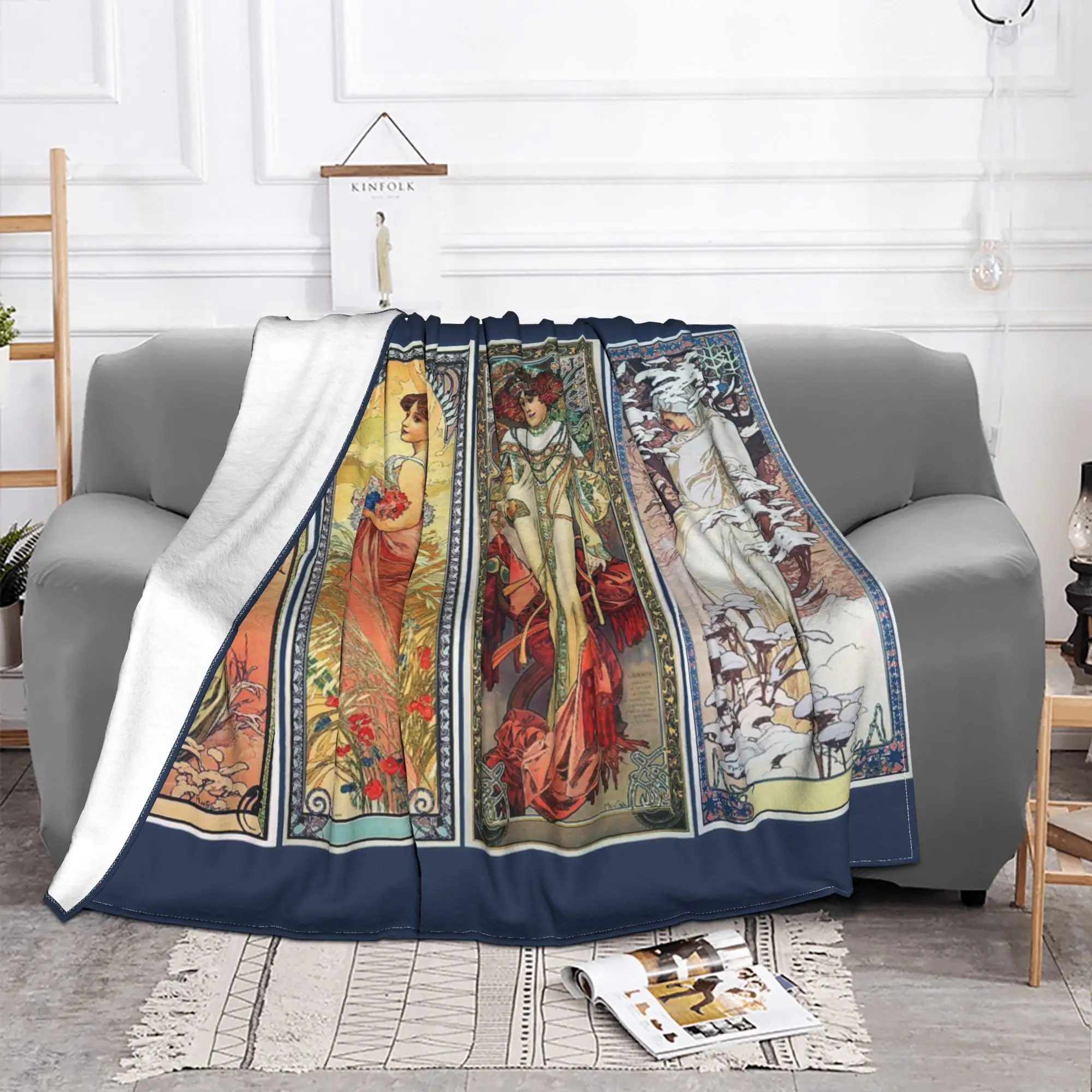 Alphonse Mucha Ablum Diary Knitted Blanket Flannel Vintage Beautiful Women Warm Throw Blankets for Airplane Travel Bedspread