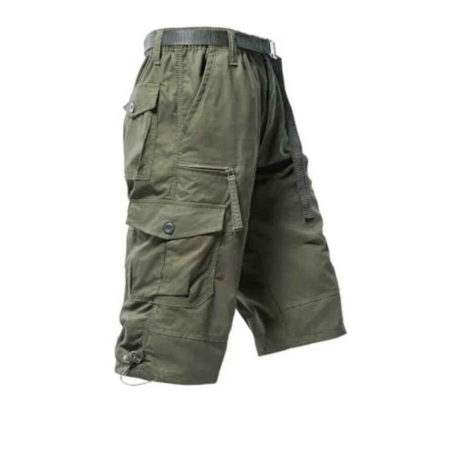 

Mylldey Men's Cargo Shorts 3/4 Relaxed Fit Mens Running Shorts 7 Pockets Elastic Waist Cotton Hiking Shorts