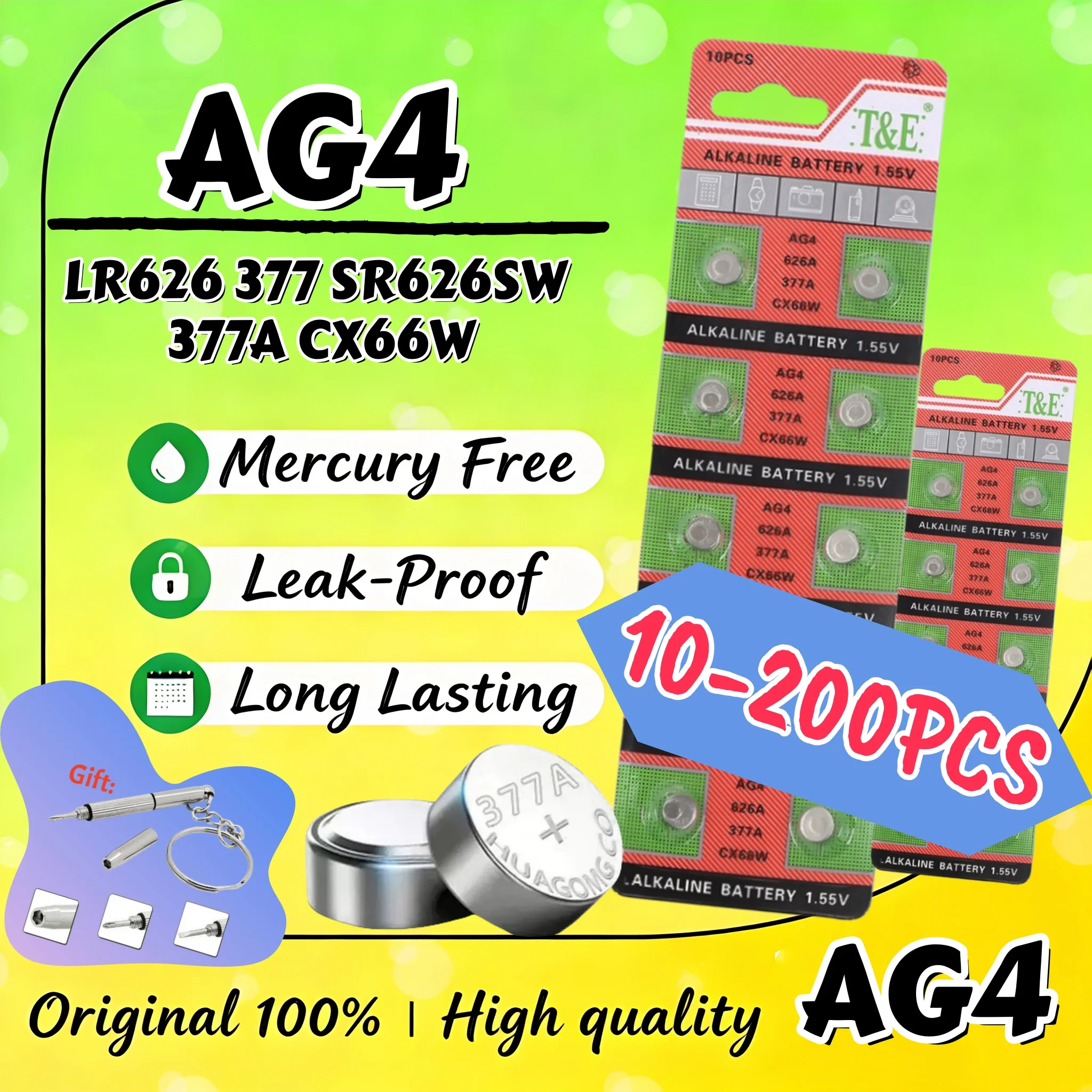 AG4 LR626 Alkaline Button Cell Battery 1.5V 377 SR626SW 377A CX66W Button Cell Coin  Battery For Watch Toys Clock