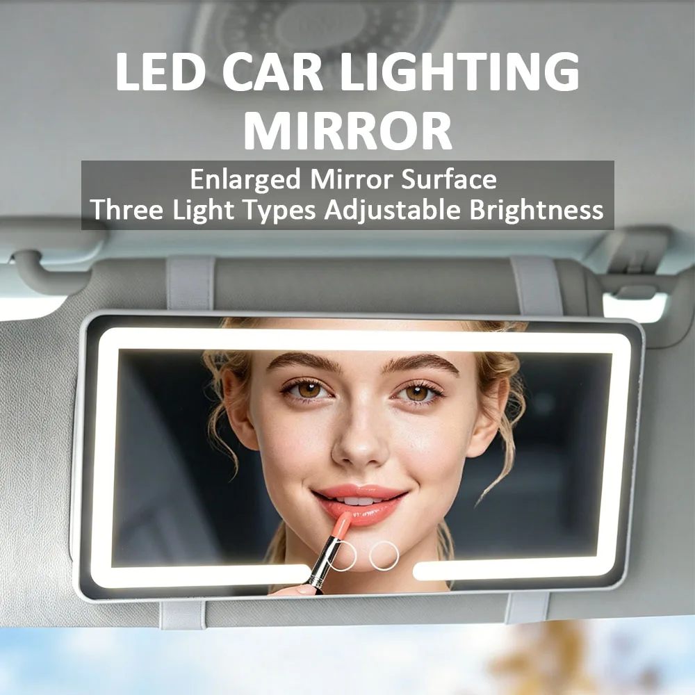 Miroir de courtoisie LED HD rechargeable pour pare-soleil de voiture, avec éclairage d'appoint, universel et fin, pour femmes et jeunes filles