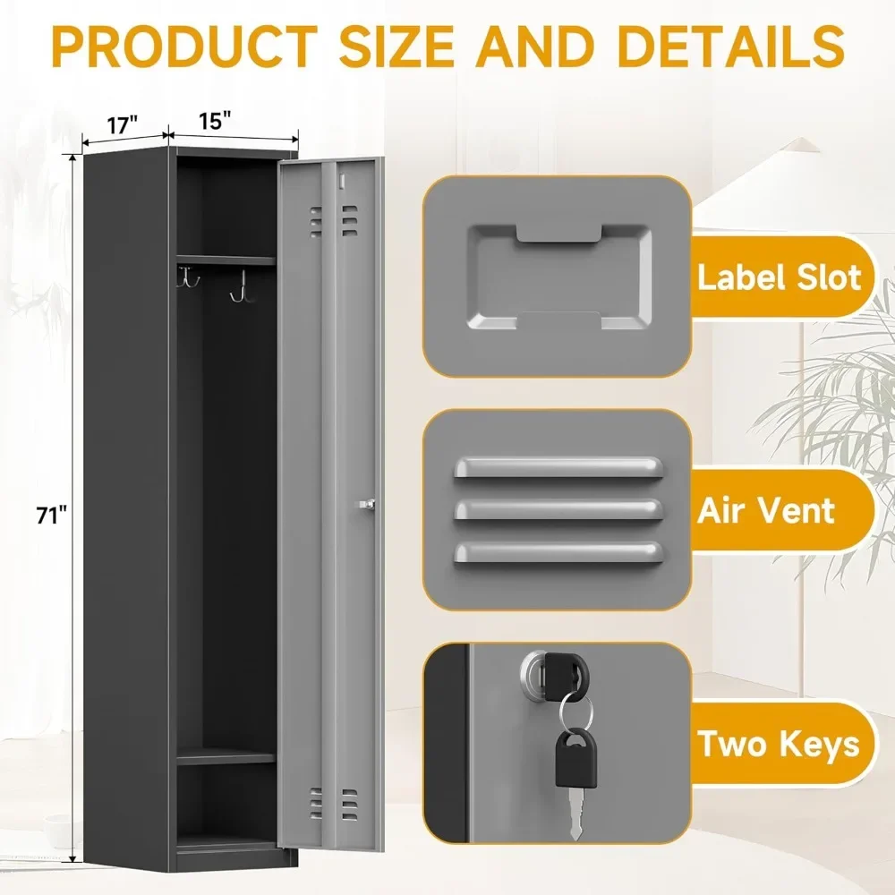 Metal Locker with Keys for School, Gym, 3 Tier Steel Office Storage Locker with Hook, Tall Cabinet for Employees