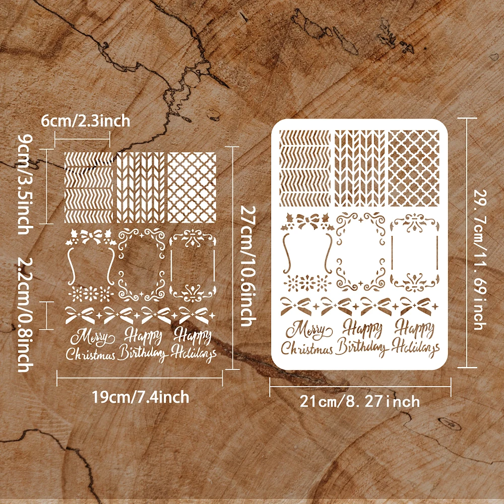 1 قطعة قوالب استنسل رسم بلاستيكية للرسم على سجل القصاصات النسيج الخشب مستطيل نمط التسمية 29.7x21 سنتيمتر