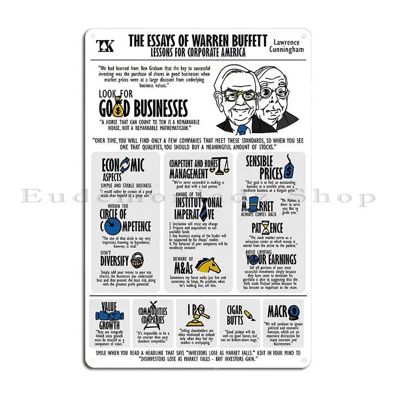 Visual Book The Essays Of Warren Buffett Lawrence Cunningham Metal Sign Pub Plates Bar Cave Plates Club Designs Tin Sign Poster