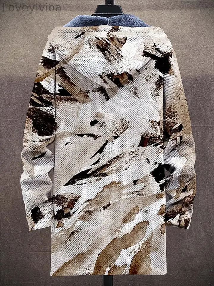 Ink Moon Landscape Unisex Plush Thick Long-Sleeved Sweater Cardigan Coat Men's Thick Warm Jacket