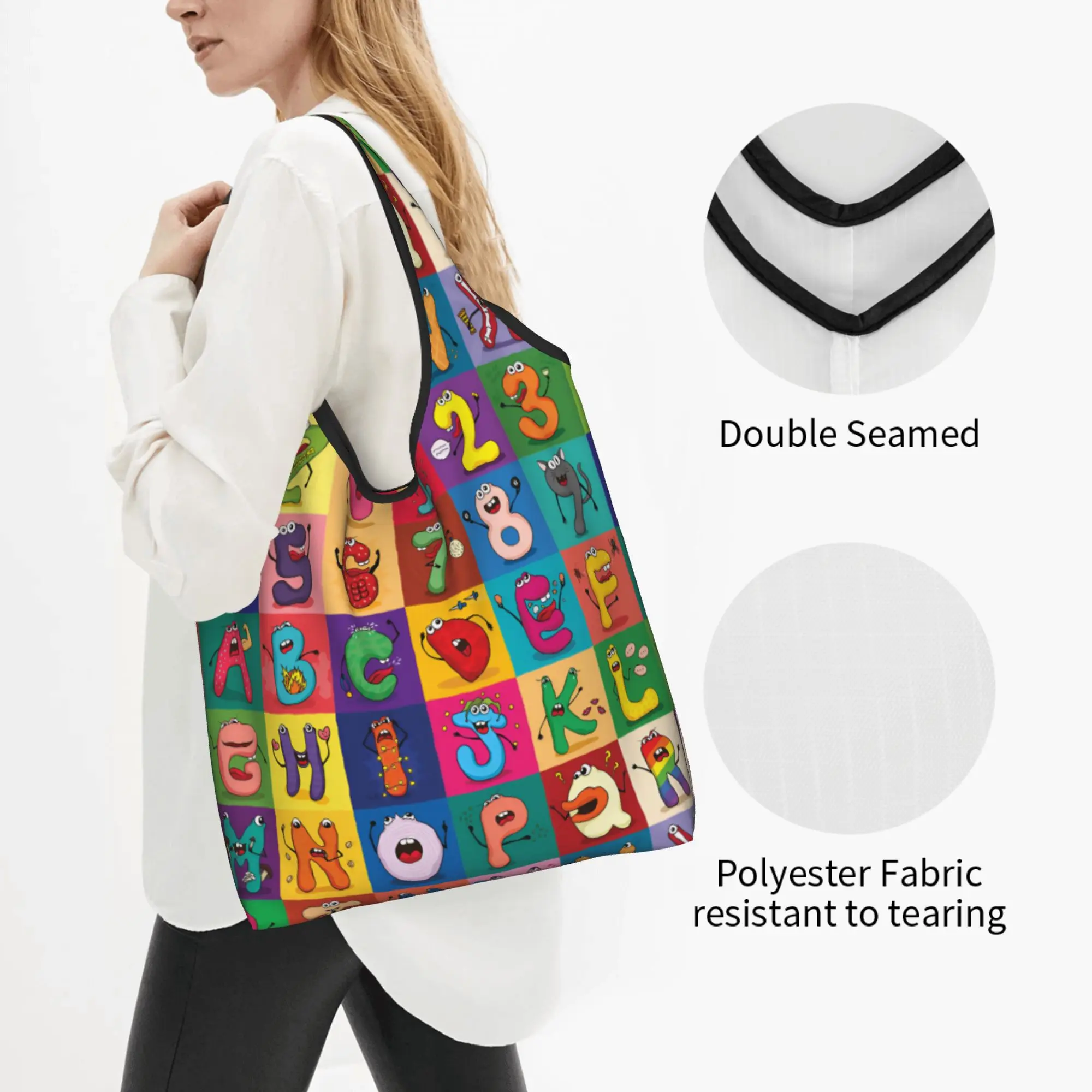 Cute Print A-Alphabetes Hot Cartoon Tote Shopping Bags Portable Shopper Shoulder Japan Anime Handbag
