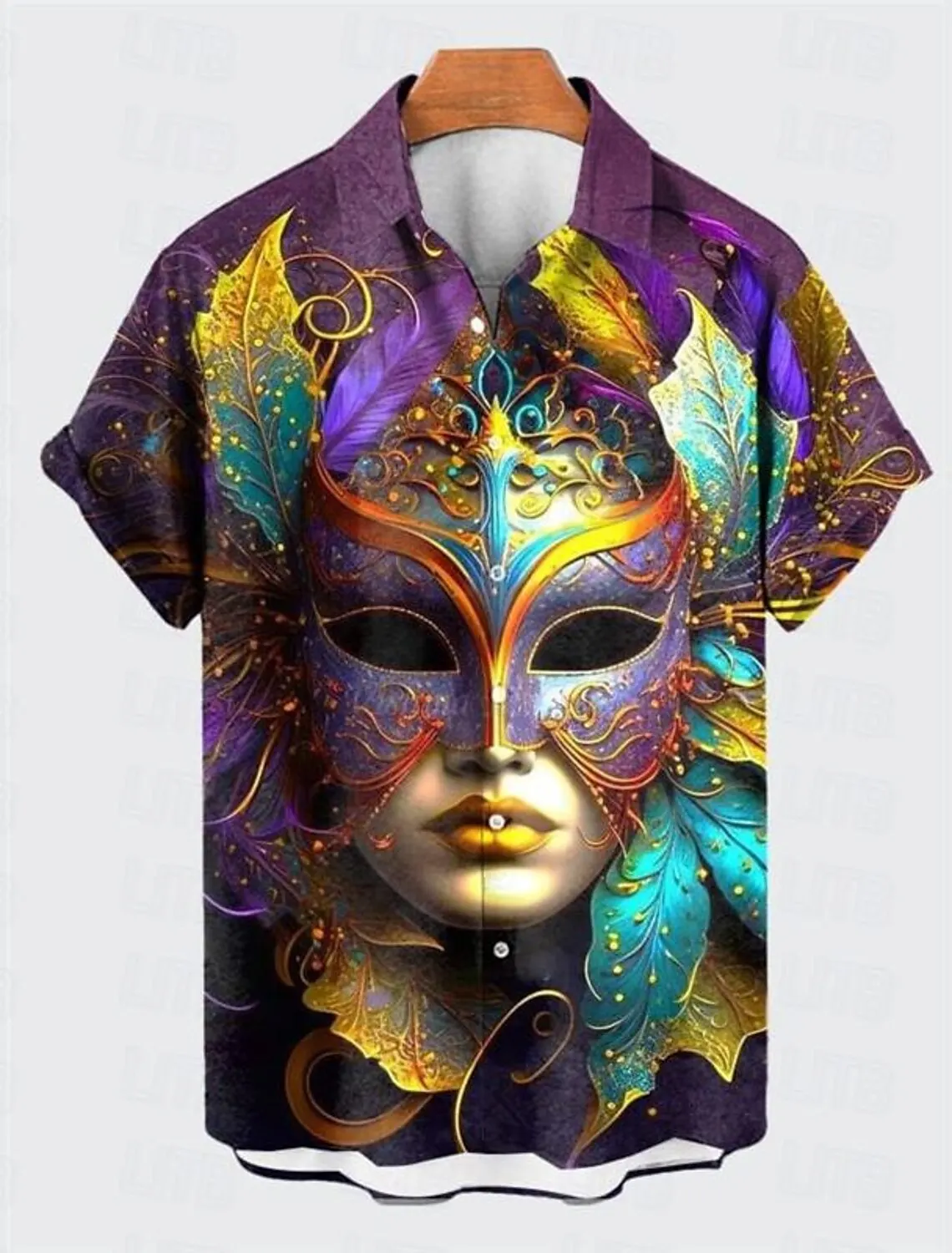 Mask Artistic Abstract Men's Shirt Daily Going out Weekend Summer Turndown Short Sleeves 4-Way Stretch Fabric Shirt Carnival