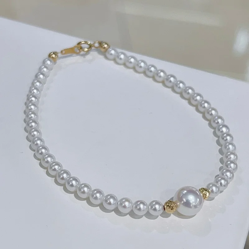

SGARIT 18K Gold Pearl Bracelet for Women AU750 Classic Natural Freshwater White Round Pearls Luxury Fine Jewellery