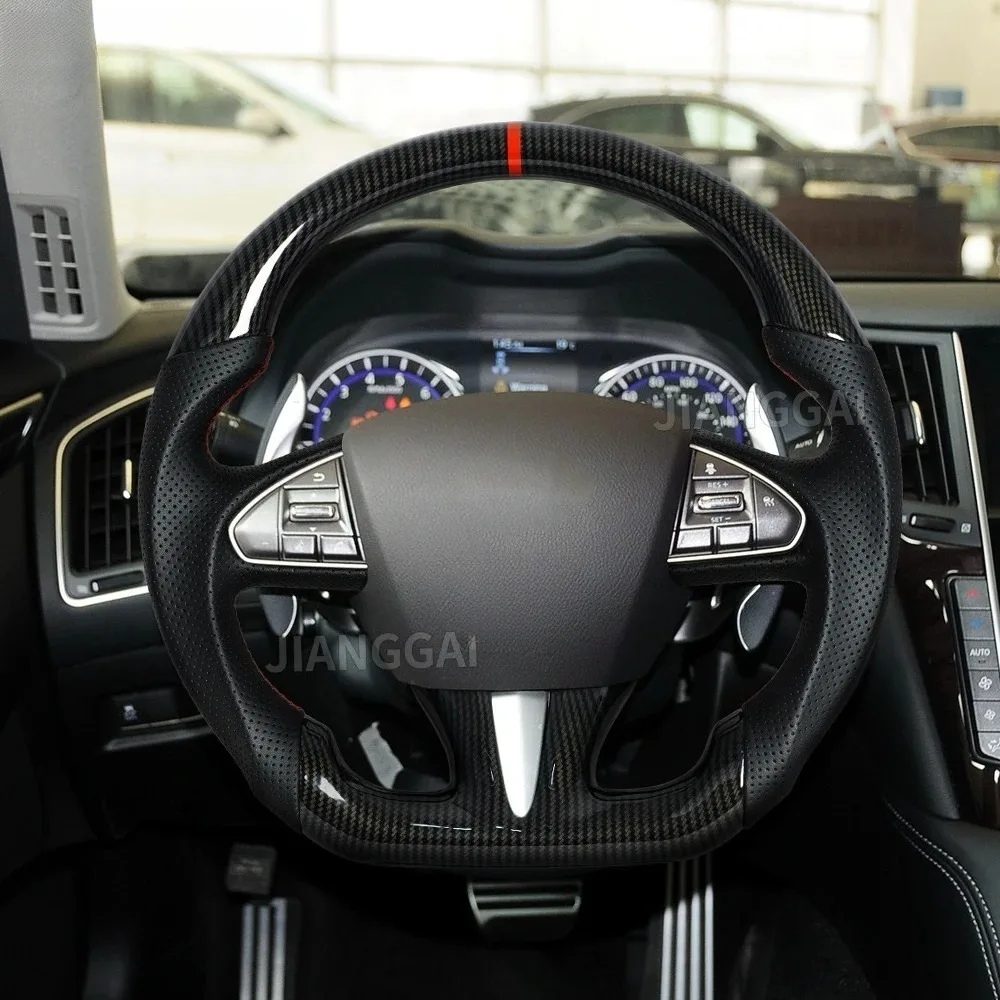 

Fit For Infinit Q50 OX50 Q50L 2013-2017 Hydro-Dip Carbon Fiber Steering Wheel Red Stich Without Heated Function Car Accessories