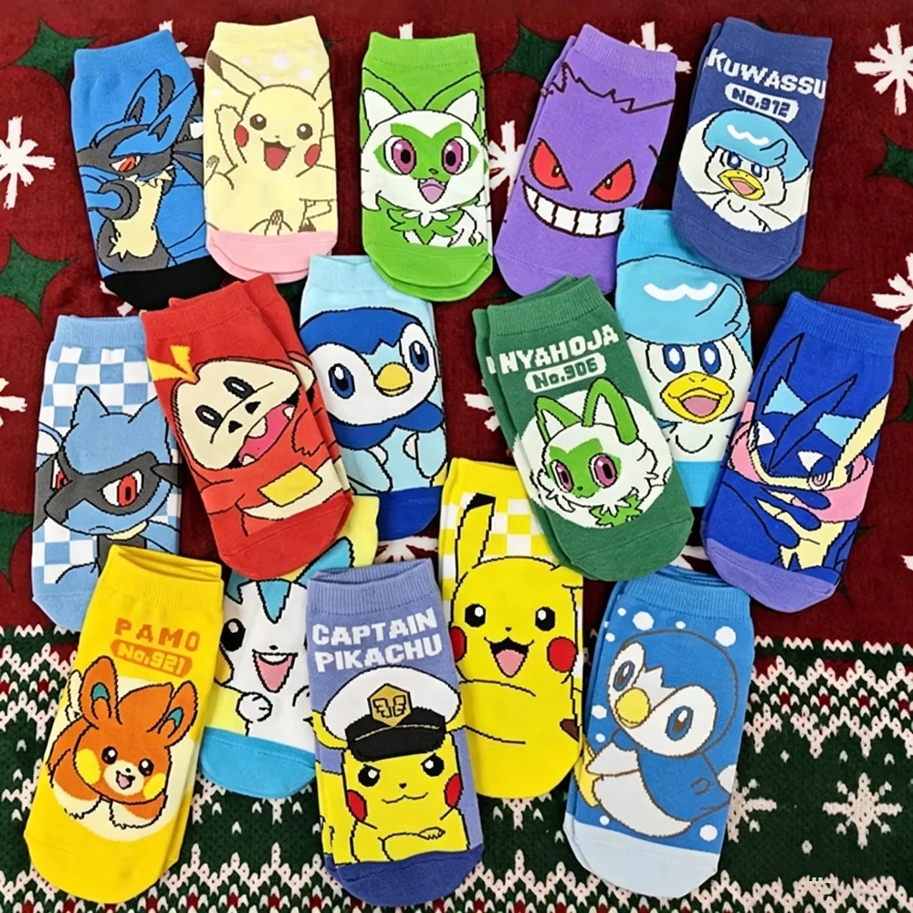 8/16 Paar zufällige Pokémon Pikachu Cartoon Socken, Gengar Sprigatito bedruckte Baumwoll-Knöchelsocken, neutrale Anime-Freizeitsocken – Detail 1