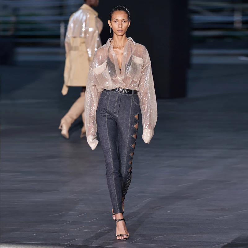 

Classic Retro Nude Sequin Women's Shirt Design Sensation Spring Top Elegant Fashionable Versatile Straight Cut Long Sleeve Po...