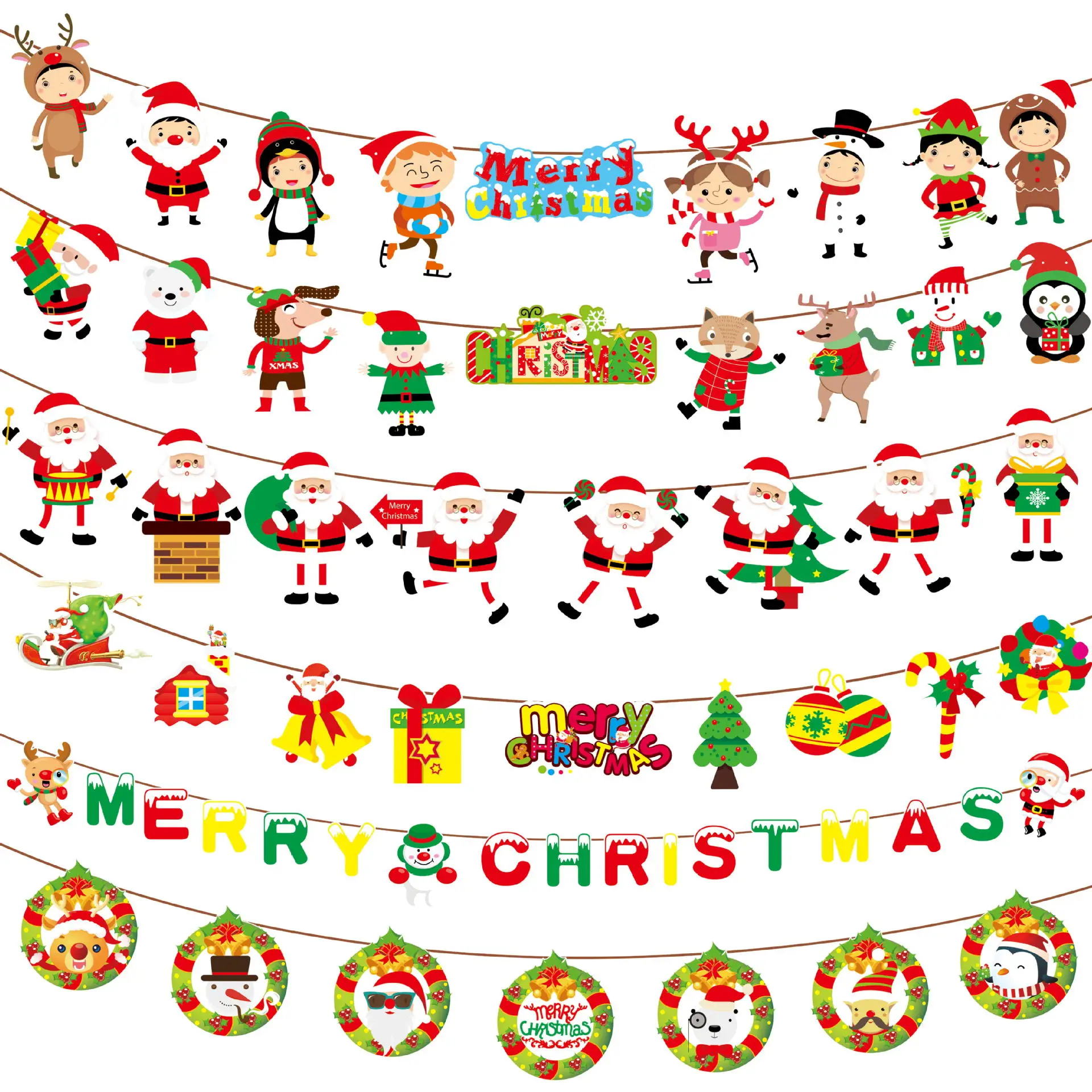 Paper Christmas Flag New Year Party Decoration Kindergarten School Shopping Mall Scene Layout Flag Latte Pendant Ornaments