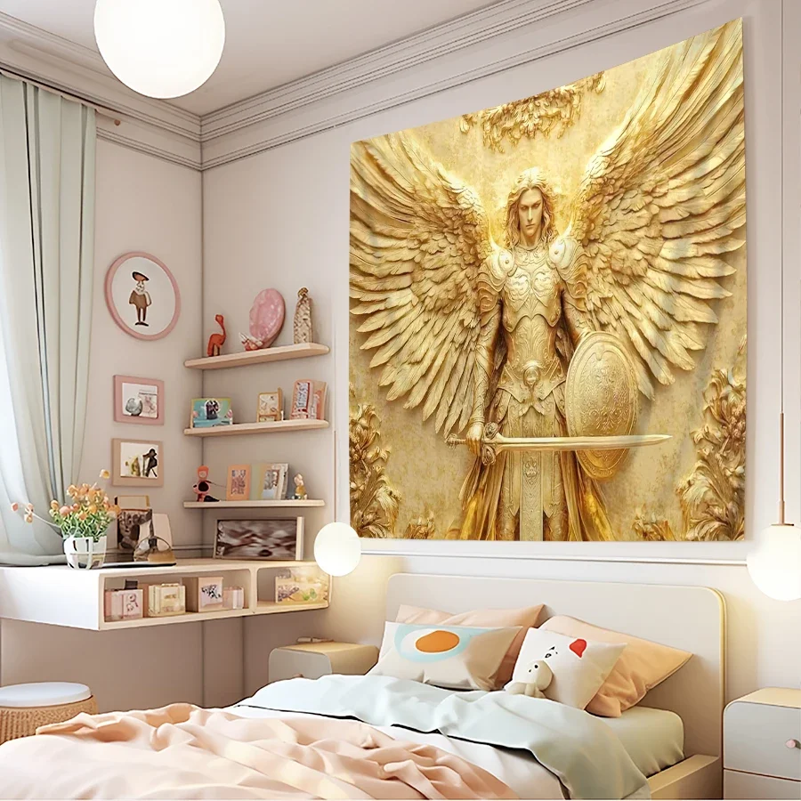 Large Golden Angel Wings Tapestry Wall Art Print for Bedroom Living Room Home Decor Spiritual Divine Aesthetic