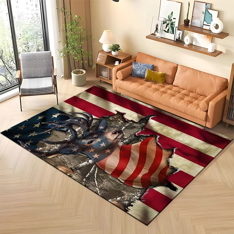 15 Sizes Flag Deer Pattern Rug Carpet for Living Room Bathroom Mat Creative Doormat Carpet for Bedroom Home Decor Alfombras Cool