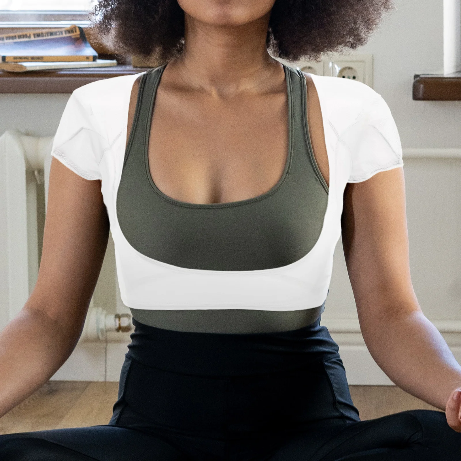 

Дышащий женский спортивный жилет под мышками, защищенный от пота короткая рубашка, защитный жилет, моющийся, многоразовый для бега, бега