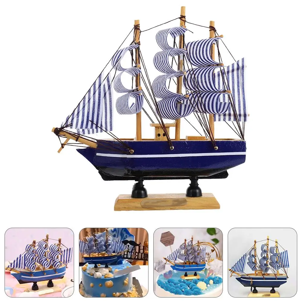 Nautical Sailing Boat เค้กตกแต่งของขวัญ Party Topper Mini เรือใบตกแต่ง