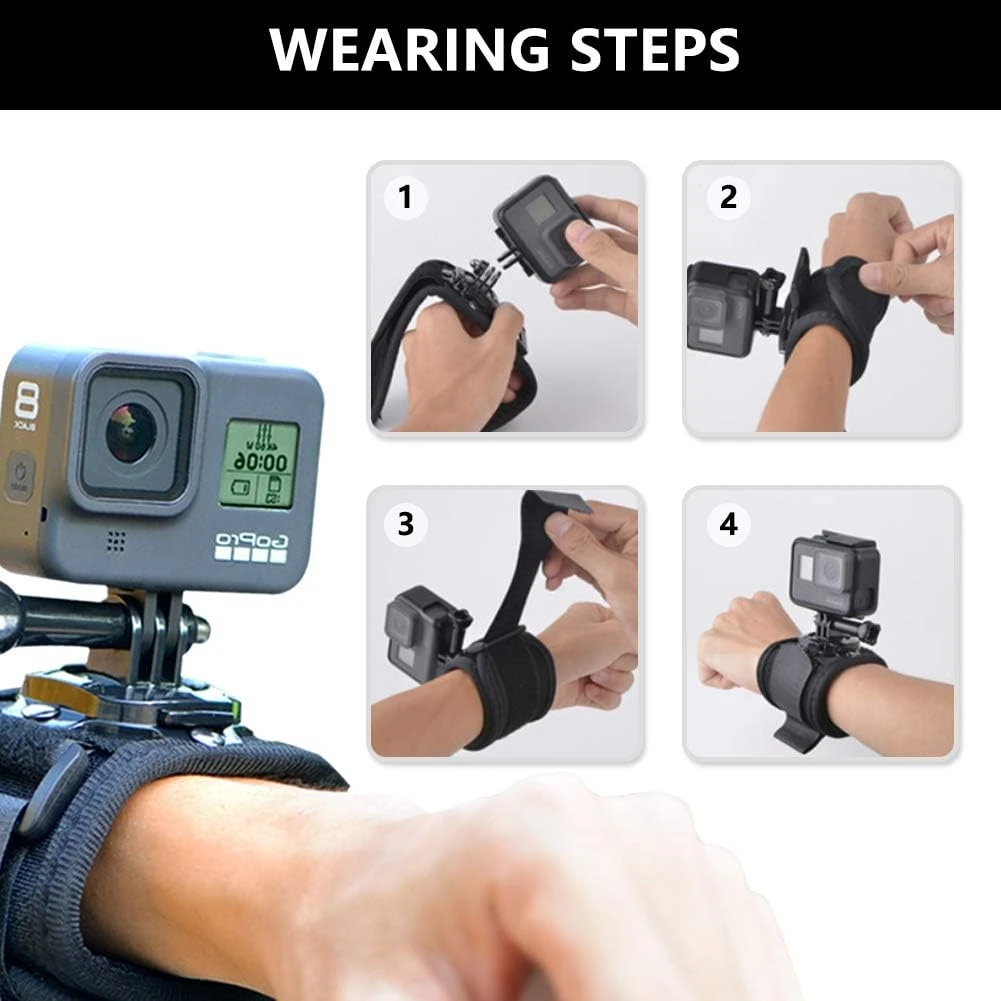 360 Degree Rotating Wrist Strap for Gopro Hero 12 11 10 9 8 Black 7 6 5 4 3 2 Silver White Max Session AKASO EKEN DJI Yi Apeman