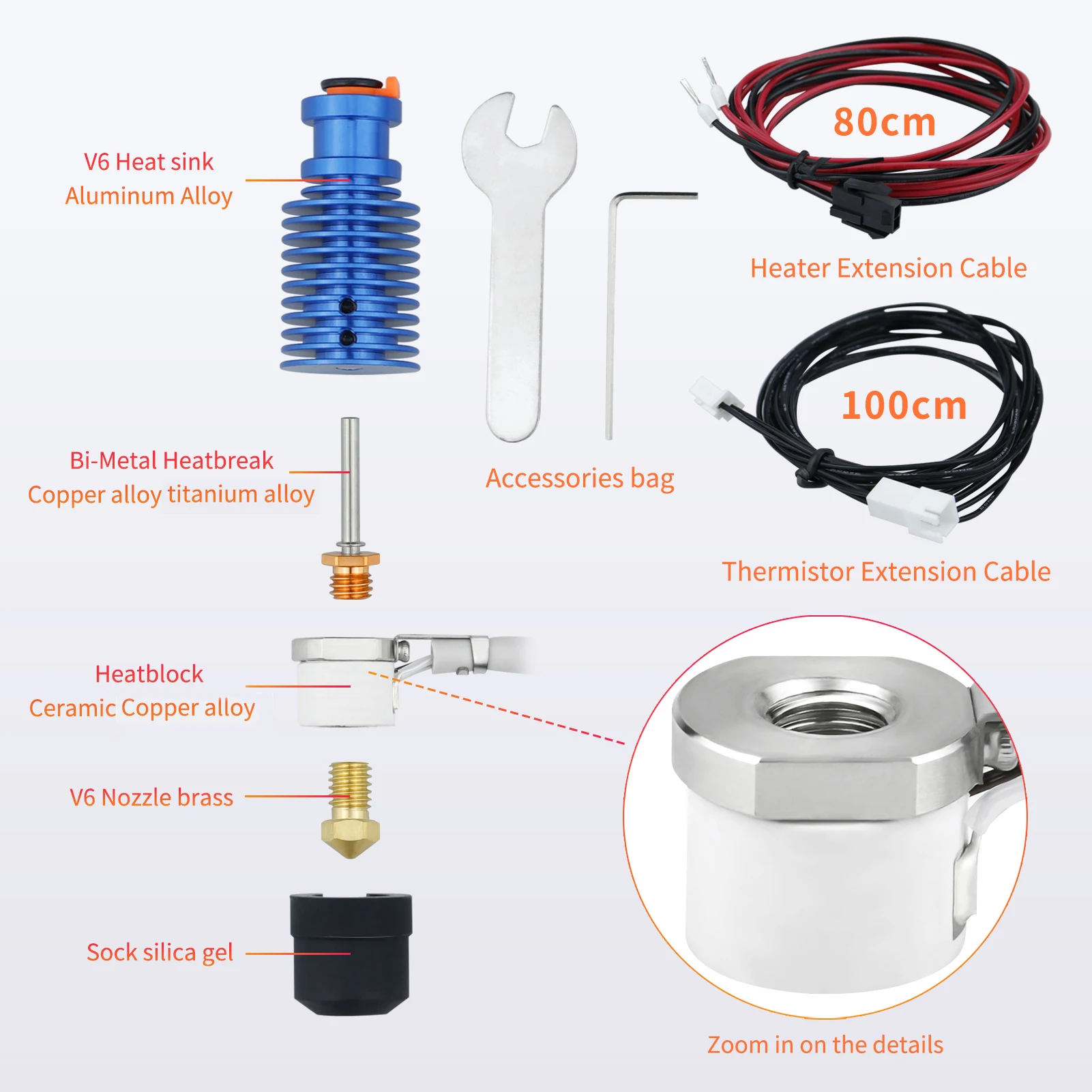 CHC V6 Hotend Upgraded Ceramic Heating Core Bimetal Heatbreak Copper Titanium for 1.75mm Prusa I3 MK3 MK3S, Titan Aero Extruder