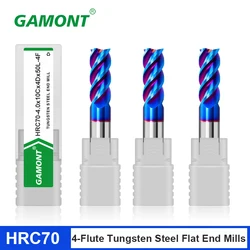 GAMONT HRC70 4-Flute Milling Cutter Tungsten Steel Carbide Blue Nano Coating Flat End Mill For Machinery Maching Endmills Tools