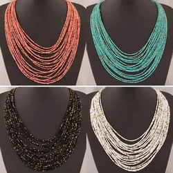 New fashionable personality Bohemian necklace long chain rice beads multi-layer necklace for women jewelry accessories wholesale