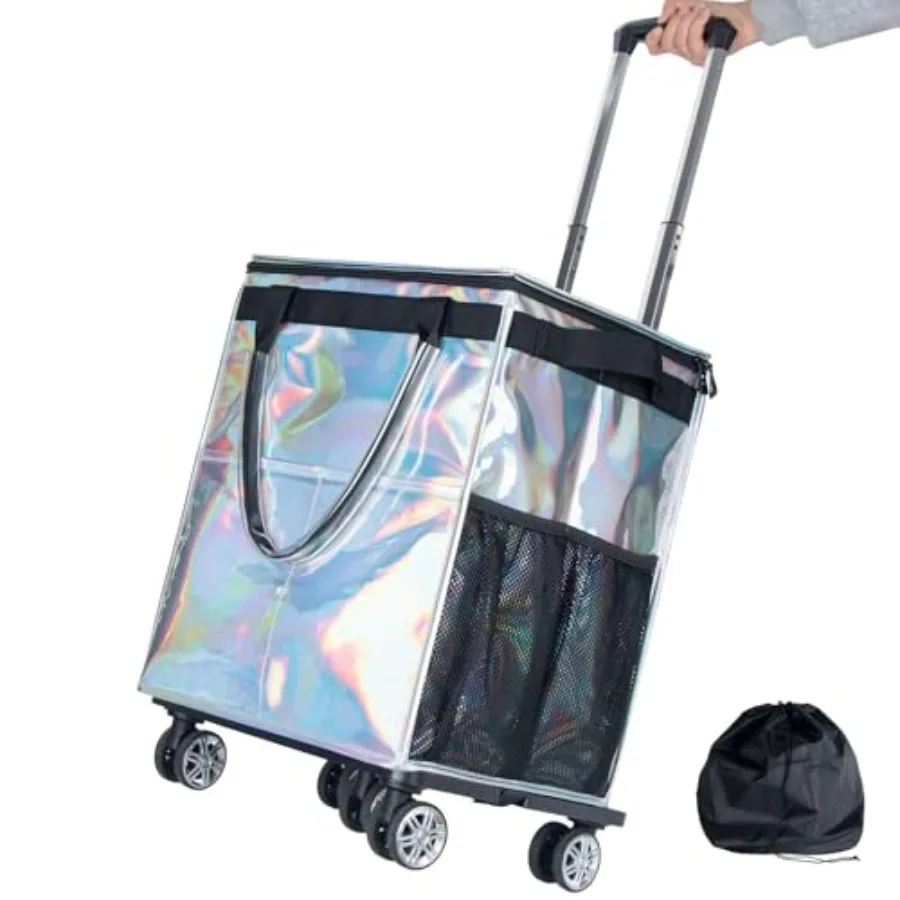 

Reusable Grocery Bags on Wheels Rolling Tote Portable Shopping Cart for Groceries with Wheels and Drawstring Bag Trolley 54L Fo