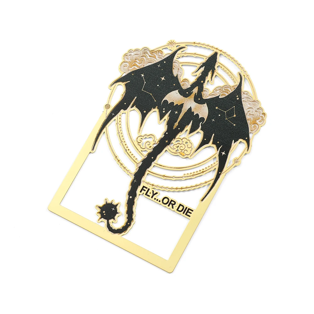 Fourth Wing Gothic Dragon Bookmark Gold Color Metal Fly or Die Goth Dragon Card Book Mark Collection Reading Supplies Gifts