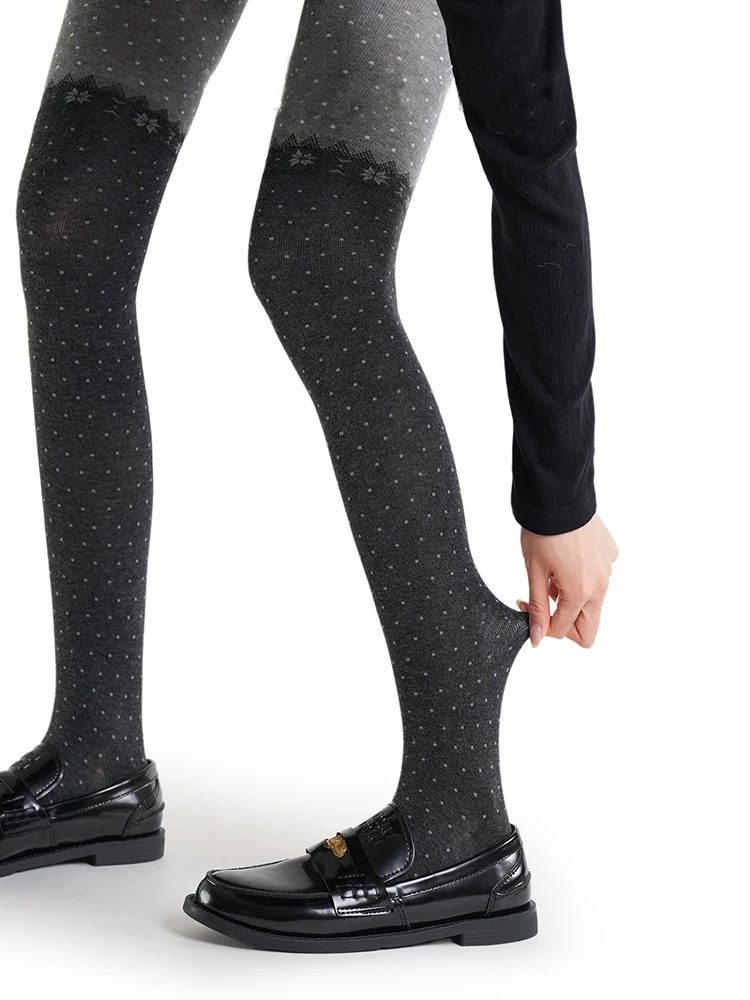 Świąteczne rajstopy w kropki z płatami śniegu damskie jesienno-zimowe legginsy w kropki patchworkowe rajstopy damskie na imprezę