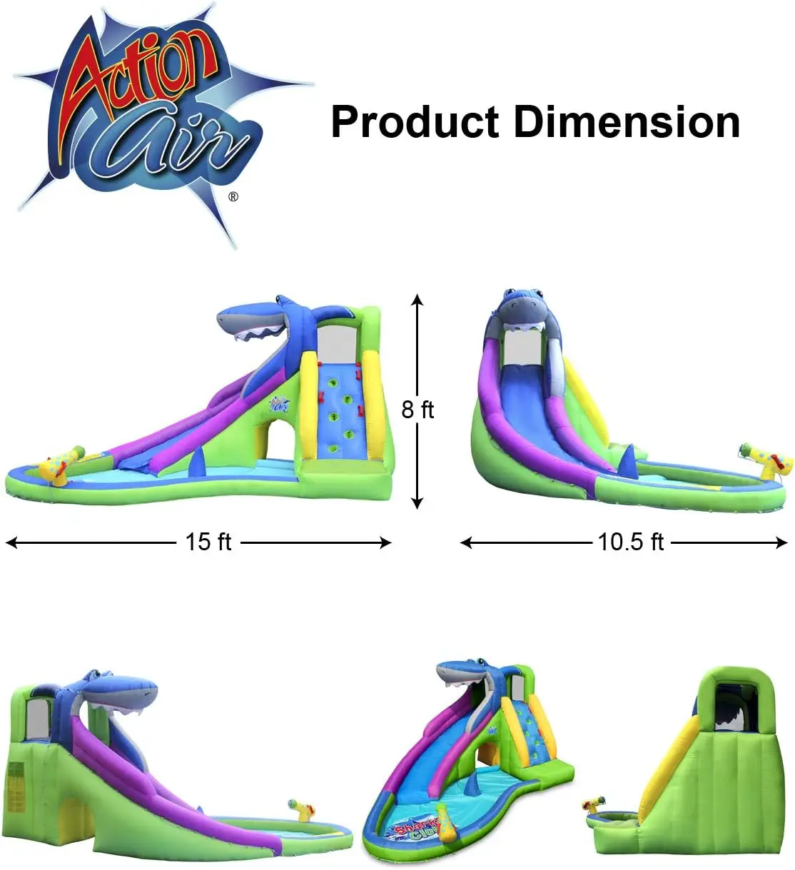 Inflatable Water Slide, Shark Bounce House with Slide for Wet and Dry, Playground Sets for Kids Backyard, Water Spray