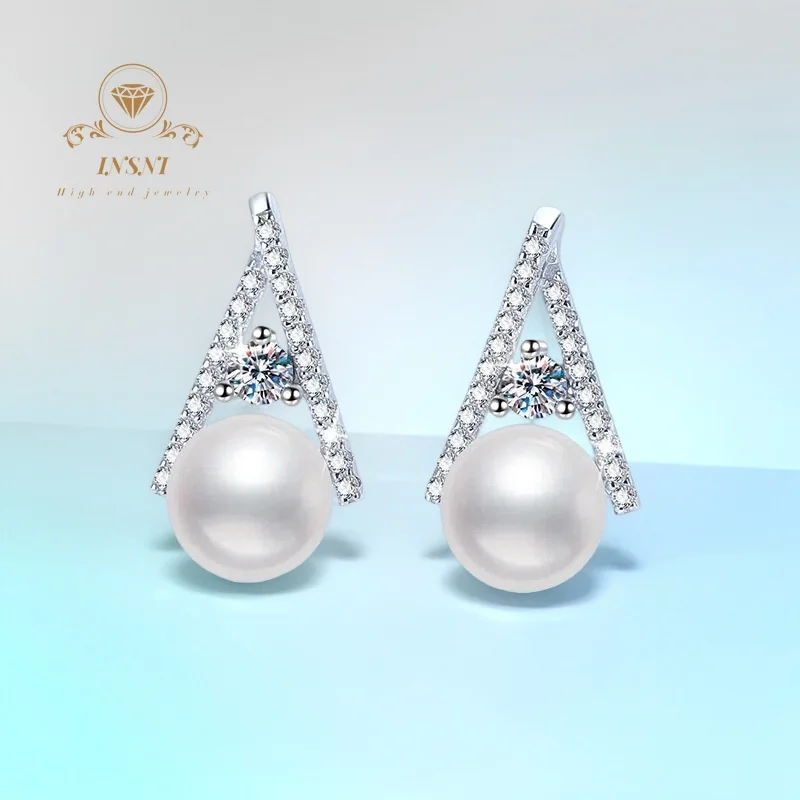 

Серебряные серьги S925 во французском стиле с пресноводным жемчугом и муассанитом, сертифицированные GBA, модные украшения с подарком для женщин, гипоаллергенные