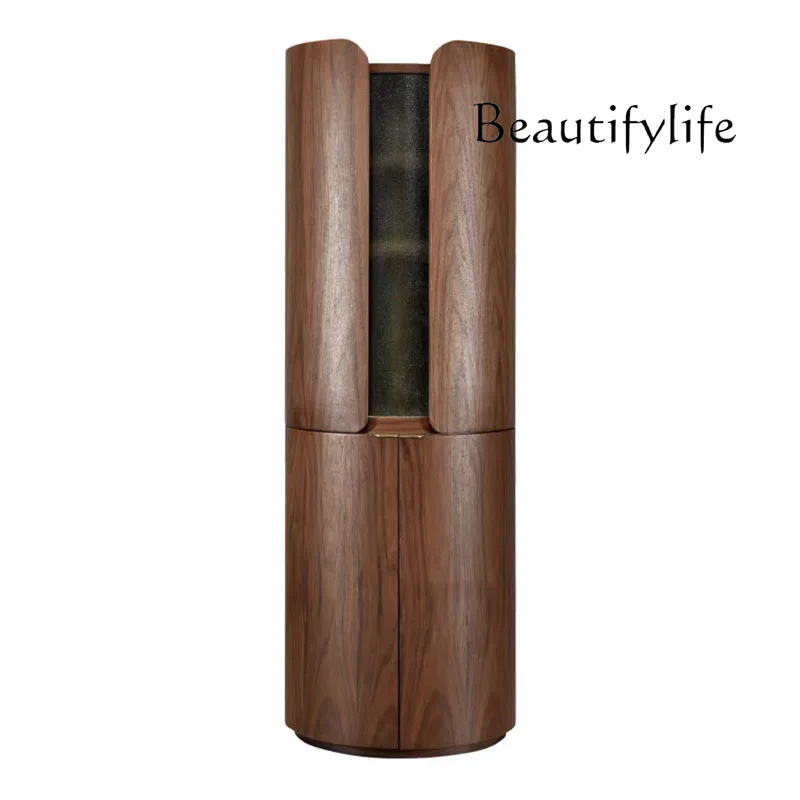 

North American black walnut wine cabinet modern simple light luxury solid wood corner cabinet living room round storage
