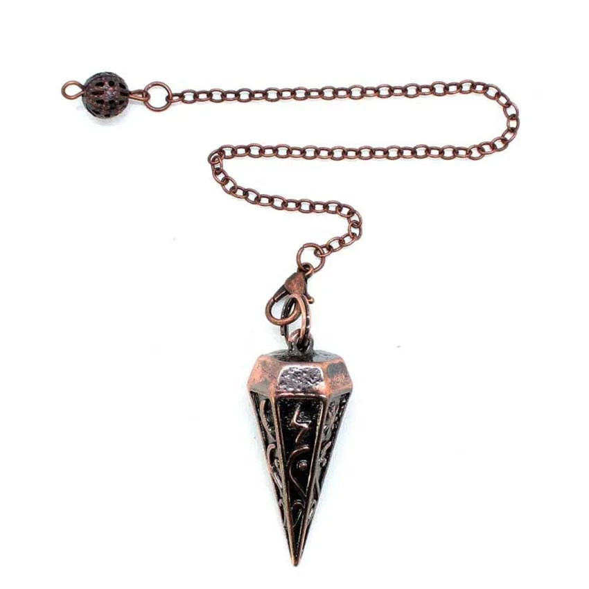 Copper Metal Rune Pendulum For Dowsing Divination Balancing Body Healing Chakra Reiki Spiritual Antique Pendant Pendule Pendulo