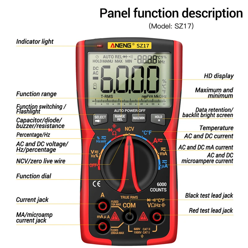 ANENG SZ16/SZ17 Continuity Meter Multimeter Auto Sensor Tester Multimetro Professional True RMS Multimetre AC/DC Tester Tools