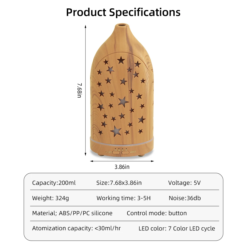 7-Color LED Night Light Ultrasonic Humidifier Aromatherapy Diffuser with Auto Shut off 3-in-1 Home Office Essential Oil Diffuser