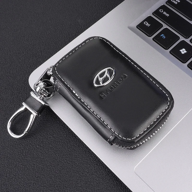 3D Metall+Leder Autoschlüssel-Geldbörse Autoschlüsseltasche Multifunktions-Schlüsseletui für Hyundai Tucson IX35 I30 I20 Kona Coupe Veloster I40 Getz