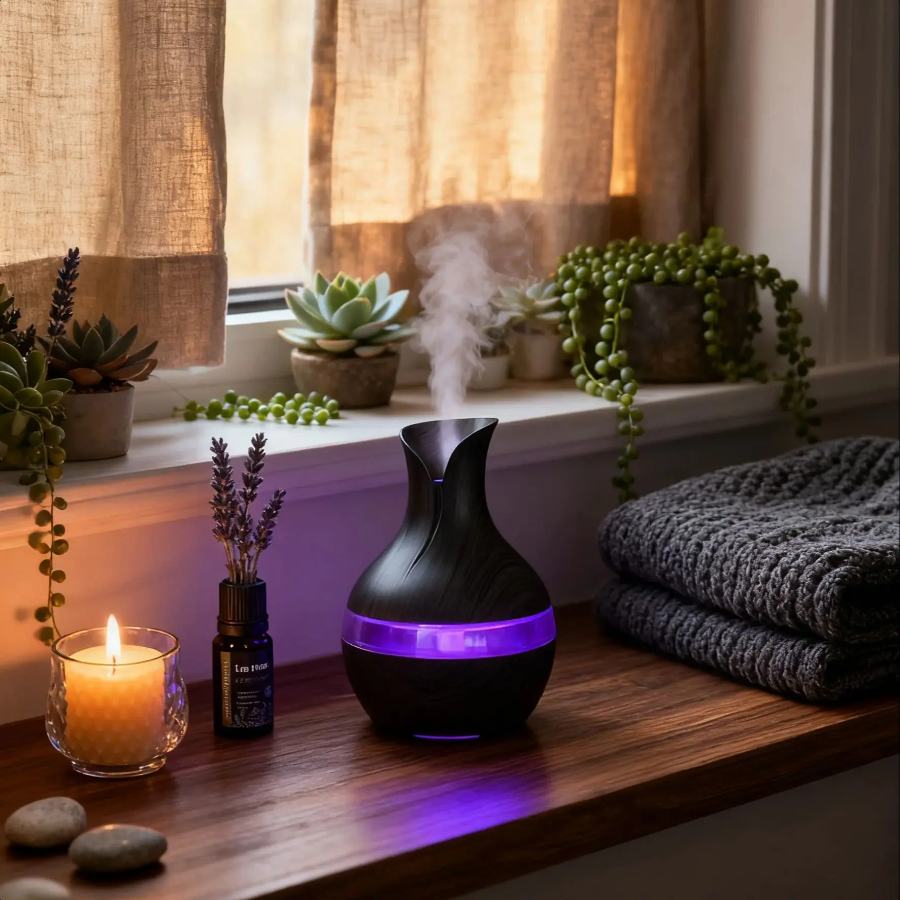 

Портативный USB-увлажнитель с мини-вазой для цветов с глубоким и мелким белым деревом, бесшумным и красочным окружающим светом, для общежития.