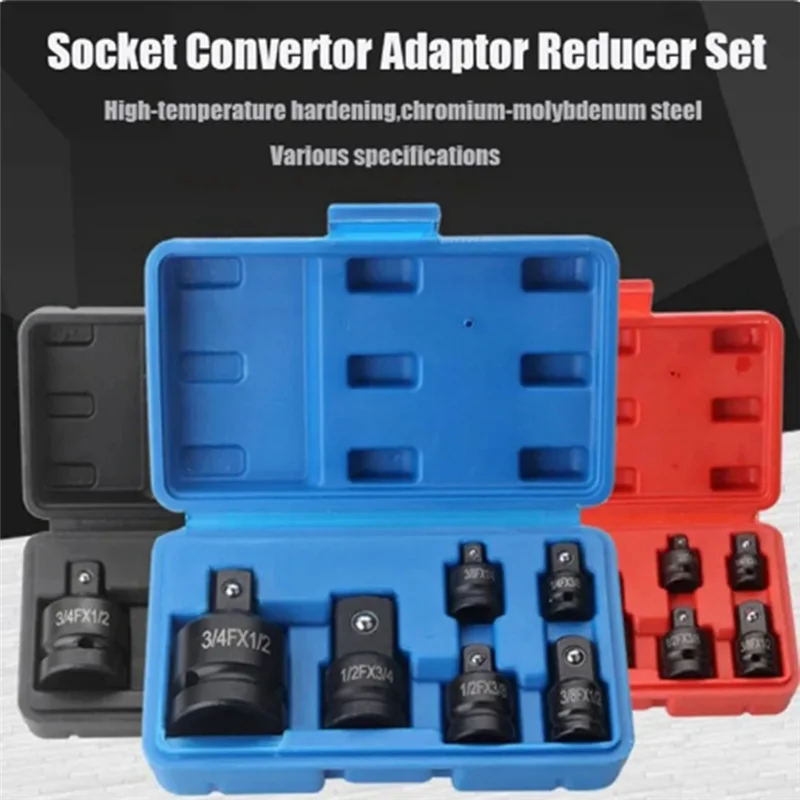 6Pcs Adapter Pneumatic Sleeve Head 1/2 To 3/4 Black Plastic Box For Automobile Torque Mechanical Hardware Products Easy Install-