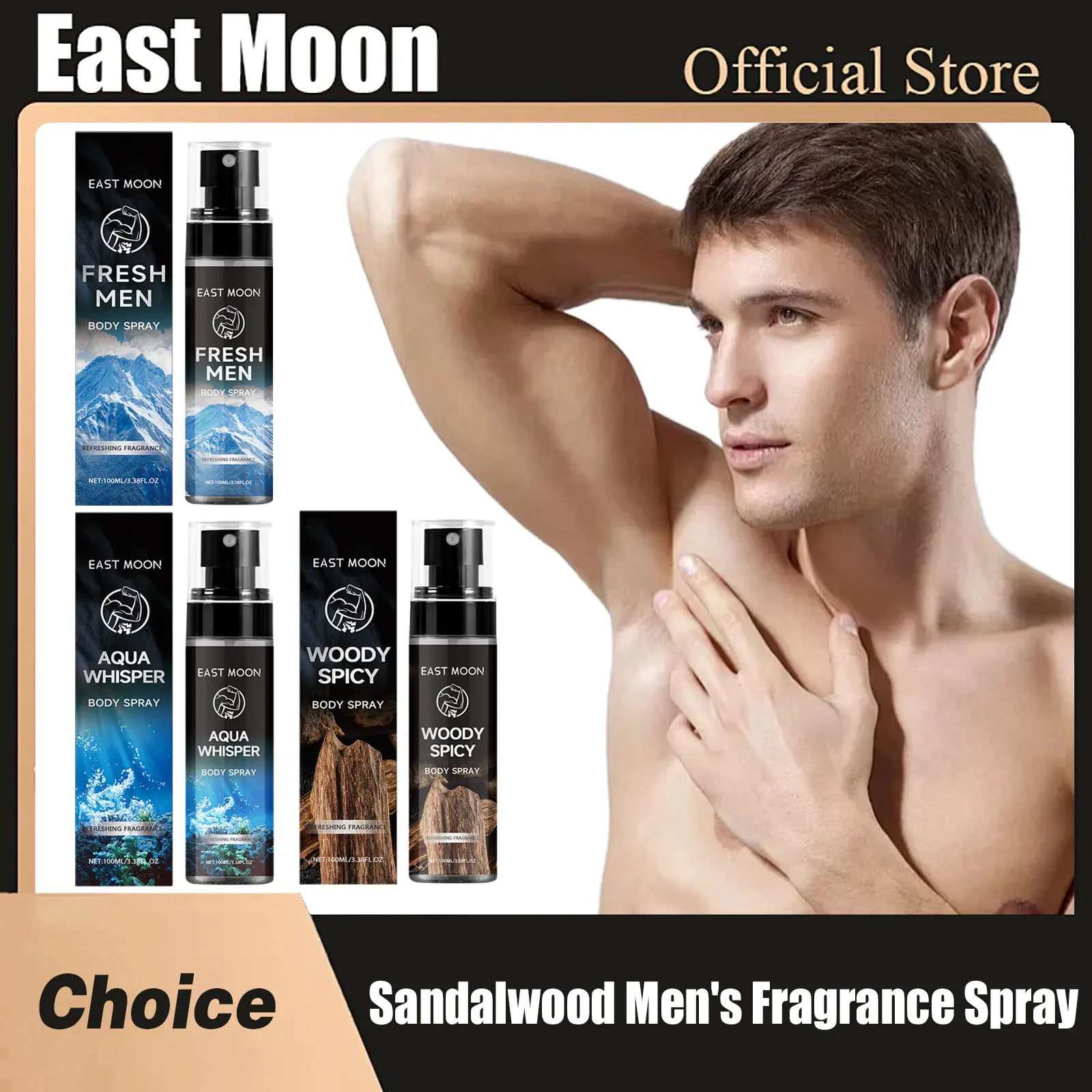 East Moon Sandalwood Men's Fragrance Spray Long Lasting Refreshing Aroma Reduce Sweat Odor Remove Underarm Adult Deodorant Spray