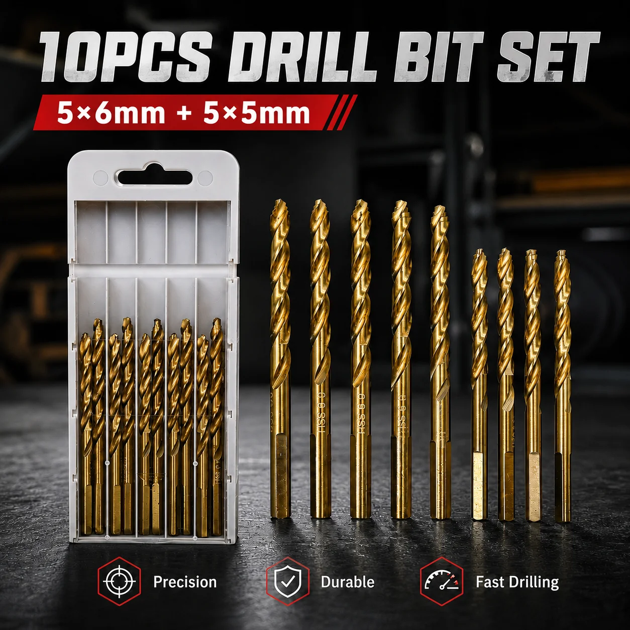 Heavy Duty HSS Drill Bit Kit 10PCS 5mm&6mm, Durable Metalworking Twist Drill Bits With Convenient Storage Organizer Case