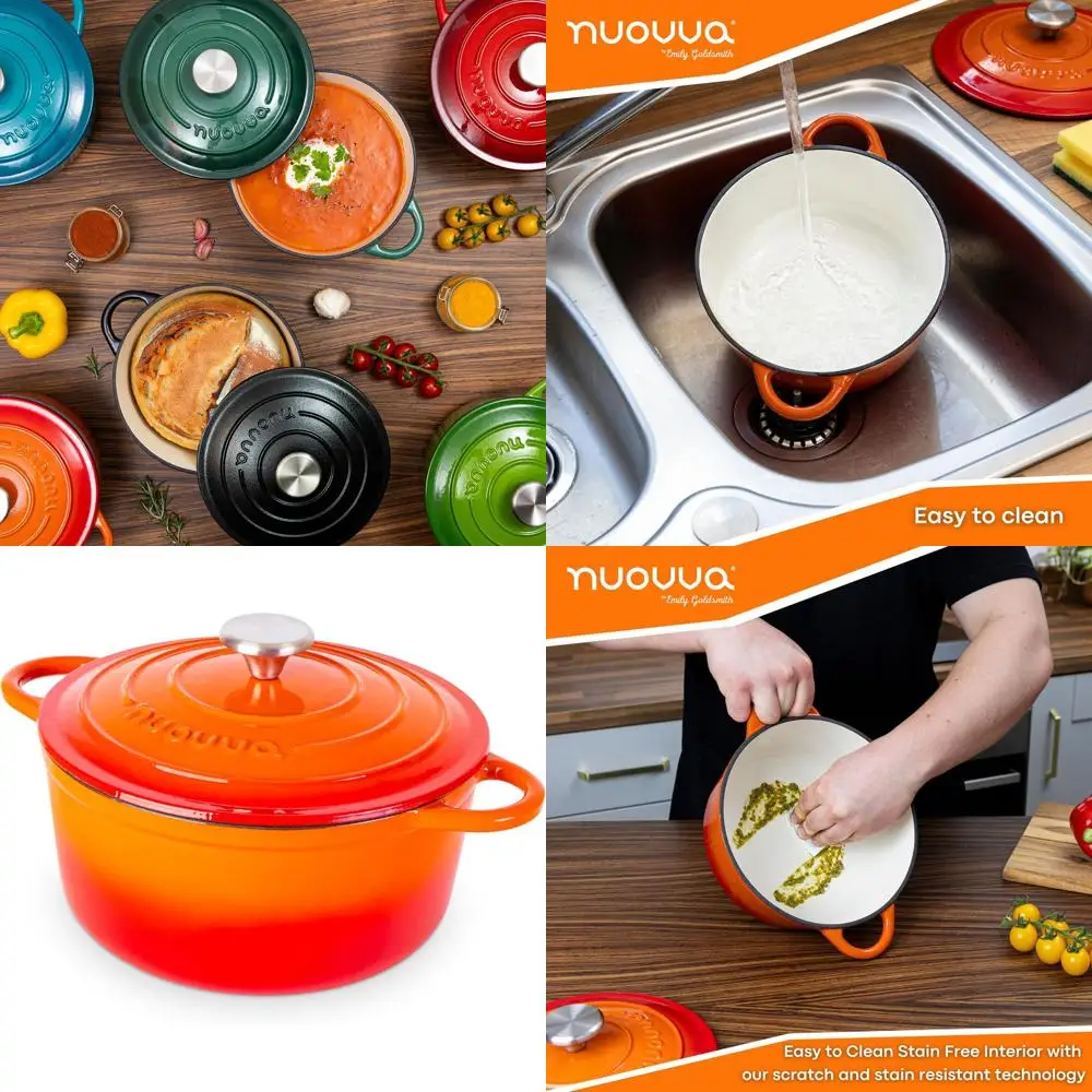 

Enameled Non-Stick Cast Iron Casserole, Oven Safe to 500°F, 5-Quart, 24cm Orange Dutch Oven
