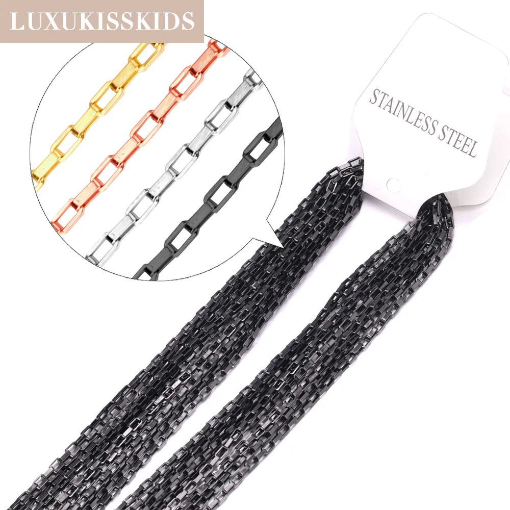 LUXUKISSKIDS Long Box Chains Stainless Steel 316L 10pcs/lot 2mm DIY Wholesale Industry Oblong Welding Checkered No Fade Jewelry