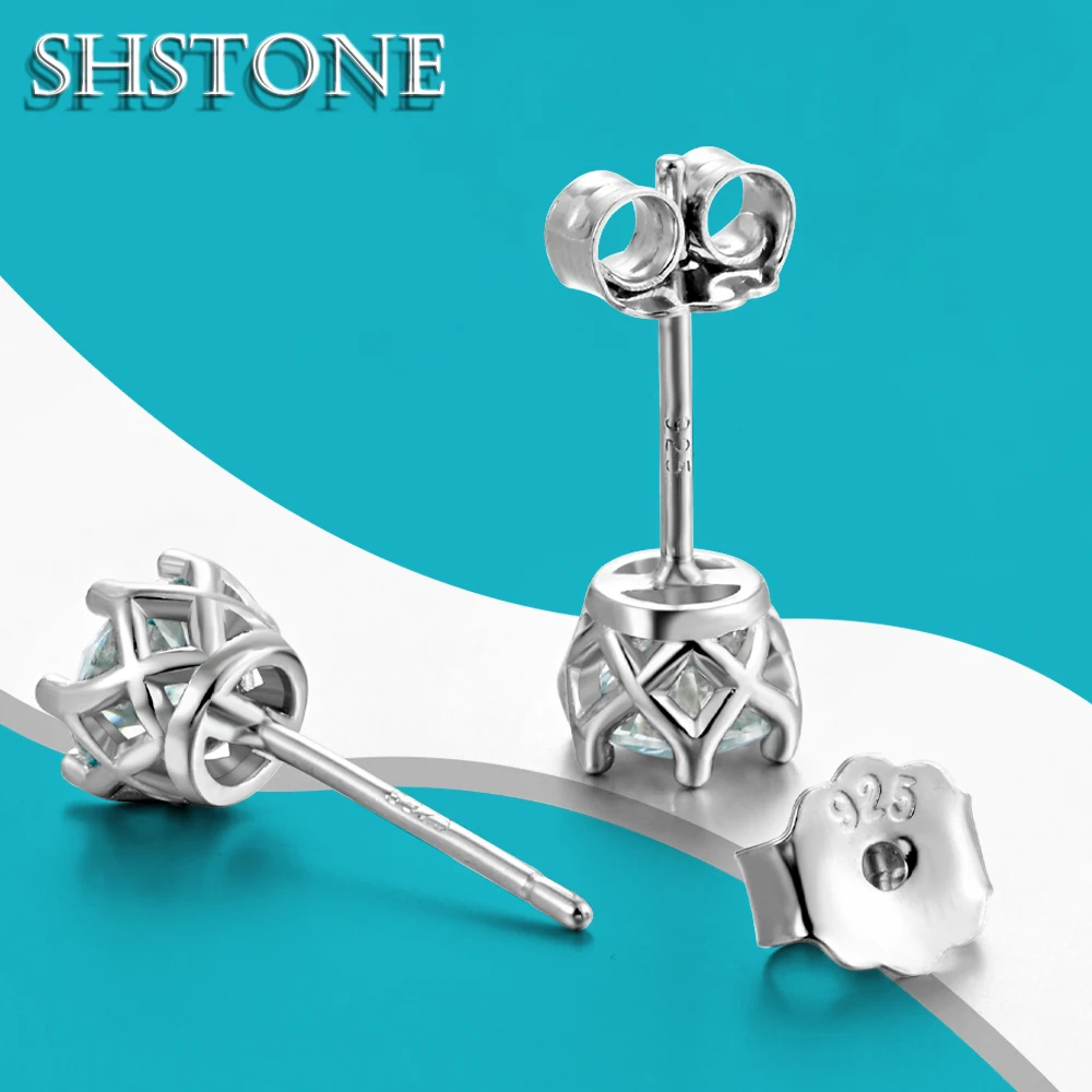 

SHSTONE 0.5-1ct D Color Moissanite Earrings 925 Sterling Sliver Diamond Ear Studs for Women Fine Jewelry with GRA Certificate