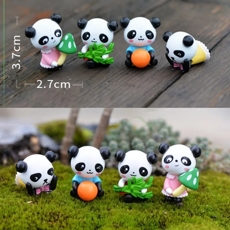 Cute Panda Miniature Figurines 4Pcs Resin Animal Statue DIY Micro Landscape Craft For Fairy Garden Dollhouse Desktop Decoration