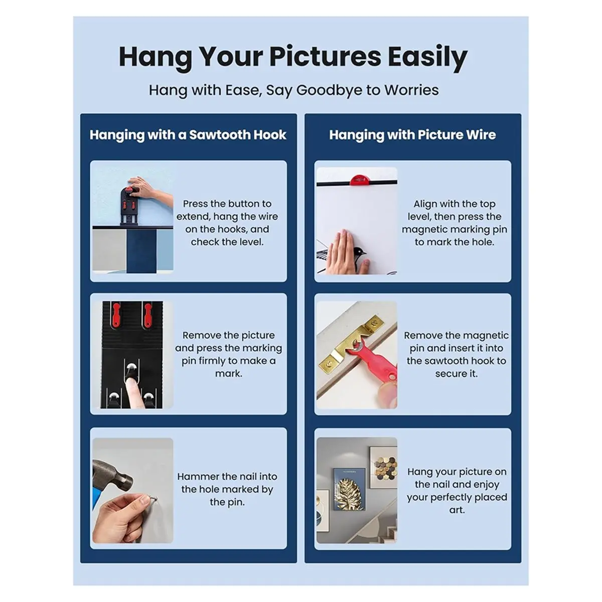 DT38 104-Piece Picture Hanging Tools Kit with Level, No Measurement Needed for Perfect Alignment