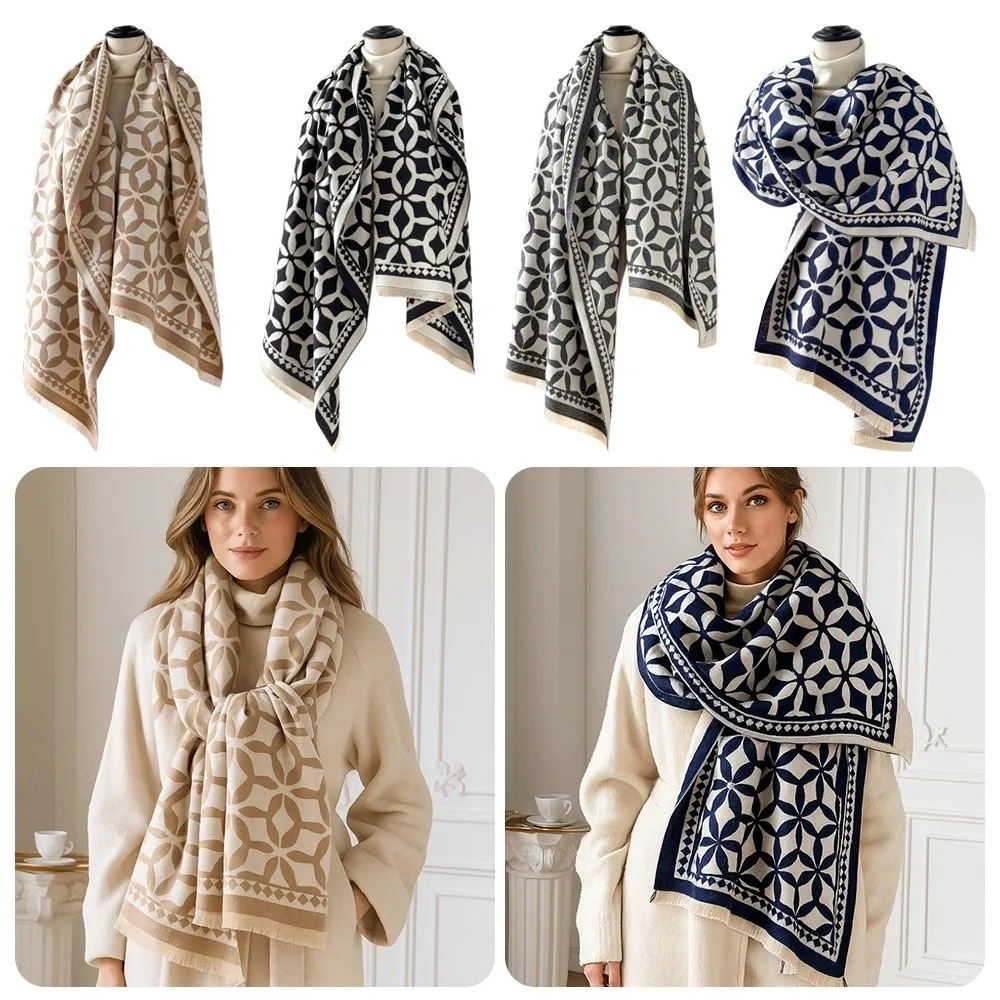 معطف كشمير ناعم وأنيق، وشاح بتصميم جاكار دافئ مقاوم للبرد، حجاب مقاوم للرياح، سرق موسم الشتاء