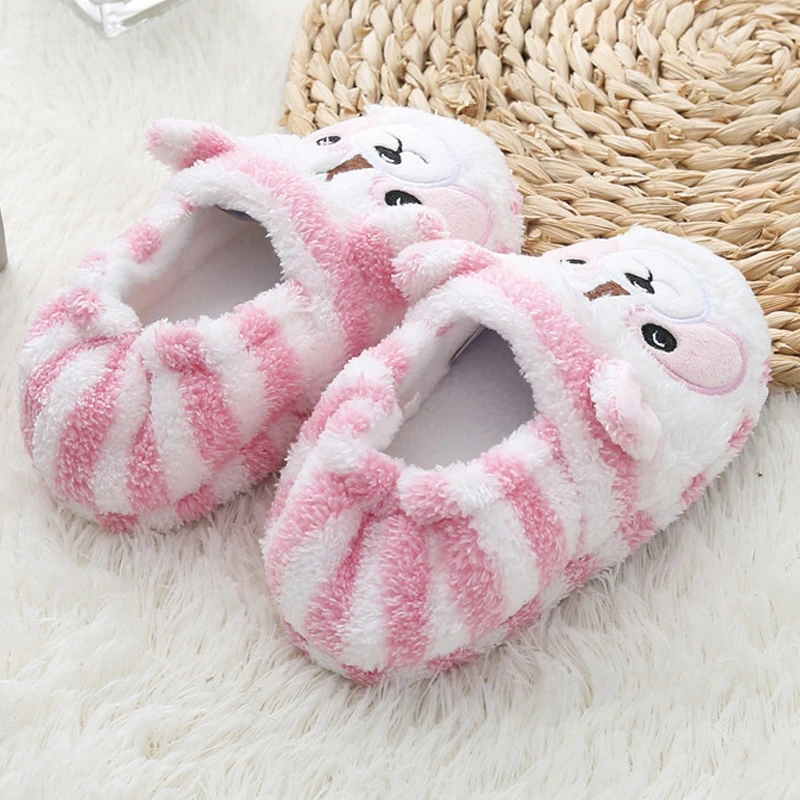 Fashion Toddler Girl Slippers for Winter Baby Loafers Plush Warm Cartoon Raccoon Rubber Sole Children Home Shoes Indoor Footwear