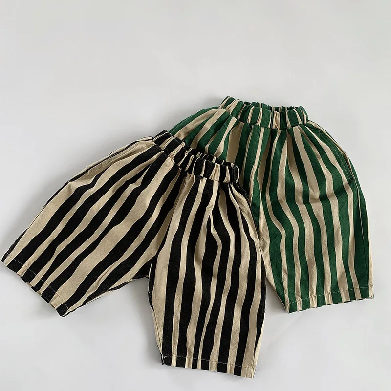 أطفال السراويل خمر الكتان القطن شريط السراويل للبنين تصميم غير رسمي السراويل المطاطية الخصر طفل صبي ملابس بناطيل أطفال