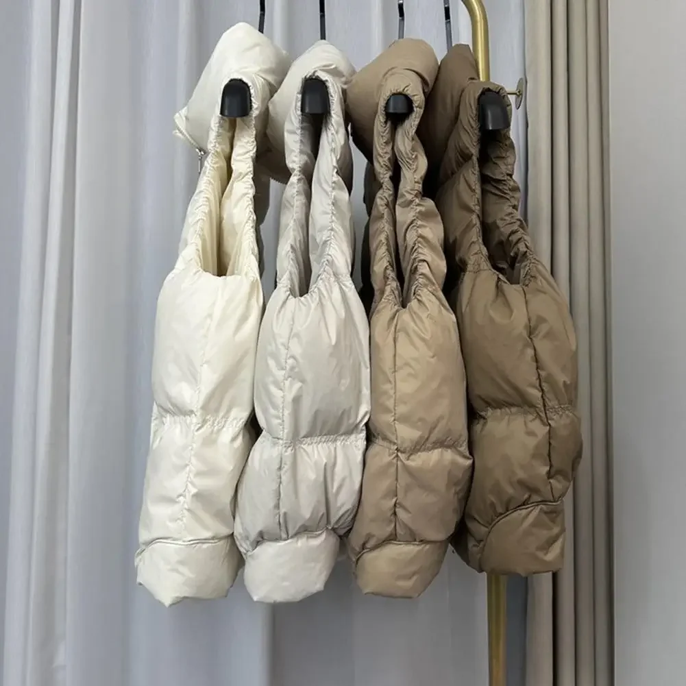 Inverno quente colete zip up outerwear com bolsos outerwear feminino puffer colete casual sem mangas gola para baixo jaqueta senhoras